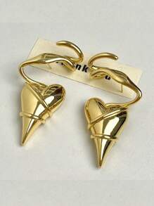 1 对女士时尚不对称几何线条环绕心形设计耳钉，派对珠宝礼物 - 金色 - 查看 9