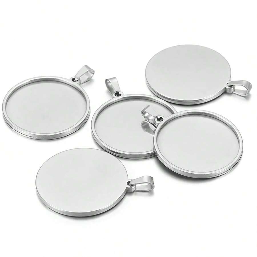 2 bucăți pandantiv din oțel inoxidabil Setare de bază goală pentru cabușoane de 20-40 mm, tavă cu lunetă, accesorii pentru bijuterii DIY