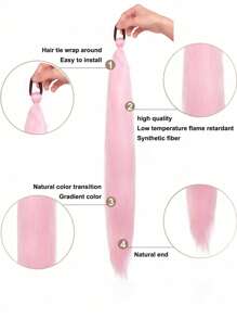Extensiones de cabello trenzables de 26 pulgadas para niños, 1 pieza y 2 piezas, extensiones de cola de caballo trenzables DIY, cabello sintético esponjoso resistente al calor de color rosa para niñas, accesorios de disfraz para Halloween y fiestas.