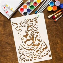 1pc Leopards Pattern Hollow Template Animal Leopard Painting Template For Fabric, Picture Frame, Wall, Crafts DIY Spray Painting Leaking Printing Plate