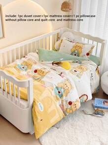 3pcs/Set Cartoon Bear & Dinosaur Printed Bedding Set, Tropical Rainforest Style, Suitable For Nursery, Kindergarten Nap Mat, Children's Bedroom, Includes 1 Duvet Cover (47*59in), 1 Pillow Sham (23*53in), 1 Pillowcase (11*19in) (Without Filler)
