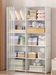 Organizador de almacenamiento con cortinas, estantería portátil negra, gabinete de almacenamiento multifuncional adecuado para oficina, dormitorio, baño, armario a prueba de polvo, de montaje sencillo, estantería abierta para dormitorio, partición, estantería de gran capacidad, decoraciones, decoración de festivales, decoración de habitaciones, decoración del hogar, decoración de dormitorios, para guardar vestidos, pantalones, zapatos, vaqueros, botas, faldas