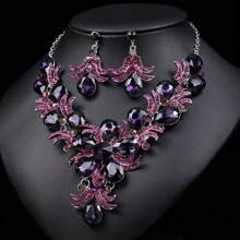 1 set de bijoux pour femme, collier et boucles d'oreilles 3 pièces, mariée, fête, mariage, ensemble de luxe à strass étincelants à la mode
