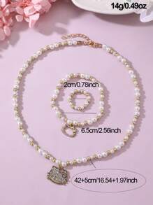 Sanrio 3 pièces/Set Collier, Bracelet & Bague Parés de Perles avec Personnages SanRio