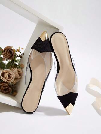 2025 Herbst elegante transparente flache Gleitpantoffeln für Frauen, Sommerbekleidung für den Außenbereich, flacher Absatz