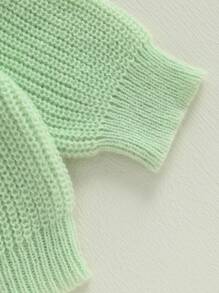 Suéter de punto con cuello redondo y manga larga con bordado de letras de trébol para bebé pequeño - Verde - Ver 8