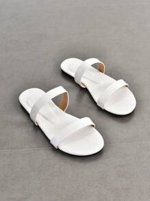 Blue Women Flat Sandals Cute Simple Comfortable Fashion Flat Sandals Women Sandals Women Slippers Blue Shoes Summer Shoes Women White Sandals White Shoes White Sandals Women White Shoes Women Silver Shoes Green Shoes Women Flat Sandals Blue Sandals Summer Shoes Silver Sandals - White - View 6