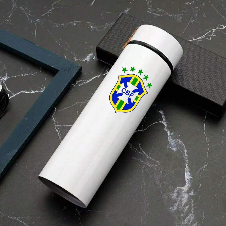 Personalized Football Team Bottle With Led Digital Temperature Meter 500ml - Brasil Branco - 查看 1
