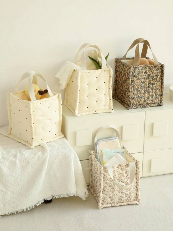 A Portable Multifunctional Mommy Bag That Can Be Used In The Baby Room To Store Diapers And Diapers. The Polka Dot Quilted Square Storage Basket
