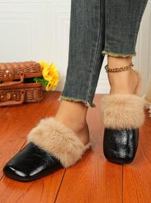 Women's Furry House Slippers, Silver & Black Colors, Comfortable For Multiple Occasions - Black - View 3