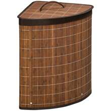 HOMCOM Bamboo Laundry Basket With Lid, 55 Litres Laundry Hamper With Removable Washable Lining,  Corner Washing Baskets, 38 X 38 X 57cm, Brown