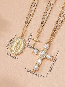 3 件金色圣像吊坠项链套装女士多层项链首饰