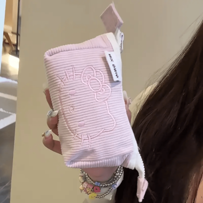 Sanrio 1 PIEZA Estuche de Cosméticos de Pana Estilo Hello Kitty de Sanrio, Bolsa de Maquillaje de Gran Capacidad con Impresión Aleatoria, Para Vacaciones en la Playa, Colección de Baño, Colección de Dormitorio, Gran Capacidad