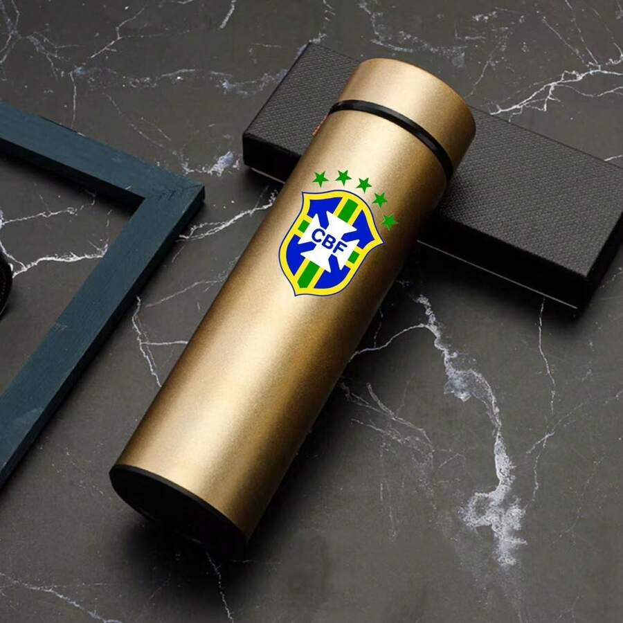 Personalized Football Team Bottle With Led Digital Temperature Meter 500ml - Brazil Dourado - View 1