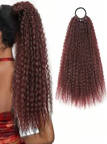 Coleta larga rizada de 20 pulgadas, coleta larga rizada resistente al calor de color negro que se puede alargar con coletero, para todas las mujeres y niñas