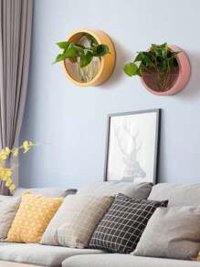 1 pieza Macetero de pared redondo, maceta hidropónica, decoración de pared interior, estilo escandinavo, apta para sala de estar, comedor, en color macaron