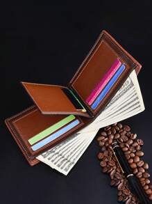 1 billetera corta personalizable con nombre para hombre, billetera minimalista retro para hombre - Multicolor - Ver 3