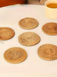 1/4/6 piezas Posavasos de ratán hechos a mano, manteles aislantes tejidos de bambú, resistentes al calor, para utensilios de cocina y comedor, juegos de té, adecuados para bodas, festivales y fiestas de mesas