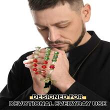 Christliches Ostergeschenk Anhänger Kreuz des Heiligen Judas, mexikanische Halskette - geflochtene Kette mit grünen Kristallperlen, Charm Accessoires für Männer, elegantes katholisches Schmuckgeschenk zum Gedenken an den Heiligen Judas