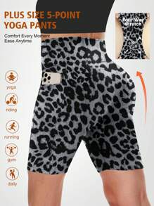 Plus High Waisted Biker Shorts For Women Tummy Control Fitness Athletic Workout Running Yoga Gym Shorts Plus Leopard Print Shorts For Women