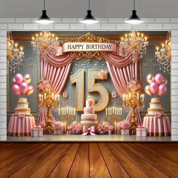 Luxe 15e verjaardagsfeestbanner - Polyestervezelfeestdecoratie, geschikt voor thuis, tuin, studio en buitenevenementen - veelkleurig en multifunctioneel