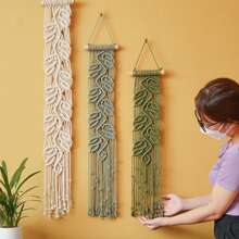 1pc Macrame Wall Hanging Bohemian Decor, Hand-Woven Leaf Shape Colorful Tassel Wall Tapestry - Multicolor - View 7