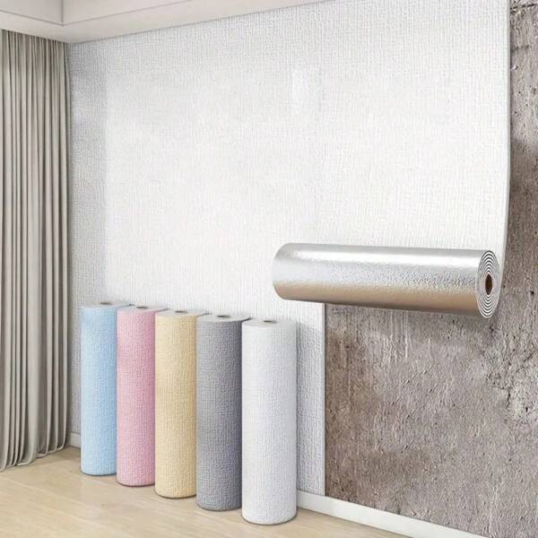 Papel de parede de linho autoadesivo 3D, adesivos de parede contínuos à prova d'água para sala de estar, quarto, armário de cozinha, adesivo de parede à prova d'água 50cmx5m