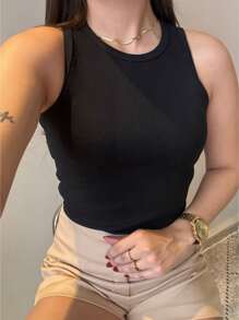 Women's Basic Ribbed Tank Top Without Transparency Trending Colors - Black - View 1