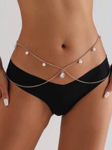 1pc Minimalist Faux Pearl & Rhinestone Decor Waist Chain, Party/Formal Dress Cinch Belt, Sexy Body Chain