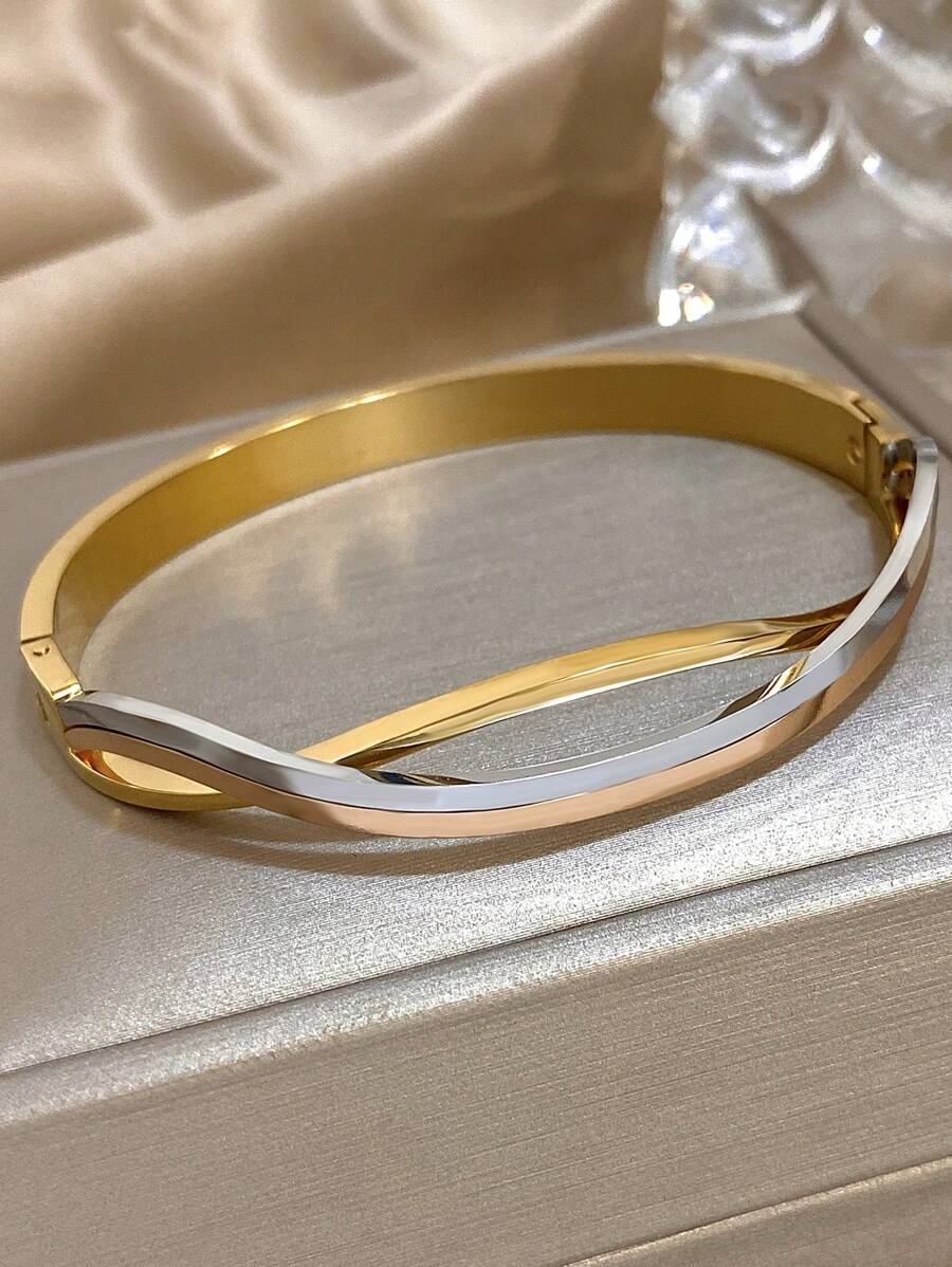 1 件多色双面手链简约不锈钢手镯适合日常派对珠宝生日圣诞节情人节礼物