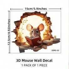 1pc Cute Reading Mouse Decorative Sticker, Self-Adhesive Wall, Baseboard, Desk, Cat Toy Sticker Film