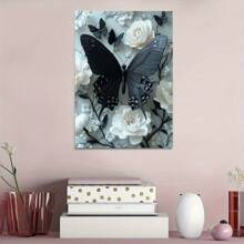 Fashion Black Butterfly And White Flower Canvas Art - Wooden Frame Canvas Painting 1 Piece (3) Thickness 2.25cm / 0.9inch , Home Gift Decoration, Room Decoration Aesthetics, Wall Decoration Art, Perfect Gift, Autumn Winter Wall Decoration, Living Room Decoration, Bedroom Decoration, Kitchen Decoration, Entrance Decoration, Bathroom Decoration, Direct Wall Painting, High-Quality Wall Painting Poster