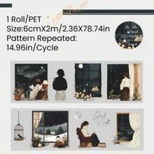 1 Roll 2M PET Tape Set Stickers For Journaling And Scrapbooking,Encounter Under The Night Sky Theme,People Character Clear Transparent Decorative Tape For Crafts, Junk Journal Supplies,Phone, Cards Back To School