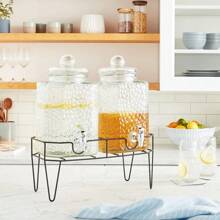 Style Setter Beverage Dispenser W/Stand (Set Of 2), 1.5 Gallon Large Countertop Glass Drink Dispenser W/Spigot, Party Drink Dispenser For Sweet Tea Lemonade Punch Water, Juice Dispensers For Parties