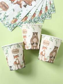 40pcs/Set Woodland Forest Theme Tableware Set, Jungle Animal Theme Birthday Party Decorative Disposable Tableware, Babe Shower Party Supplies Tableware, For Woodland Cute Cartoon Animal Birthday Holiday Family Party Decoration Supplies, Jungle Animal Party Decoration Disposable Tableware, Includes 8pcs 7inch Disposable Plates & 8pcs 9inch Disposable Paper Plates & 8pcs Paper Cups& 16pcs Napkins