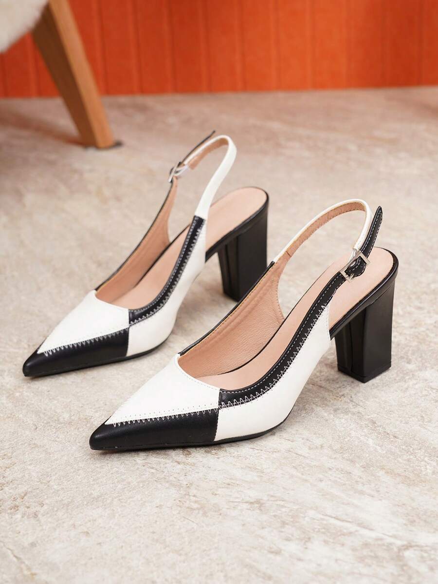 Women's Fashion Pointed Toe Plus Size Versatile Stylish Chunky Heel Contrast Color Elegant Sexy High Heels