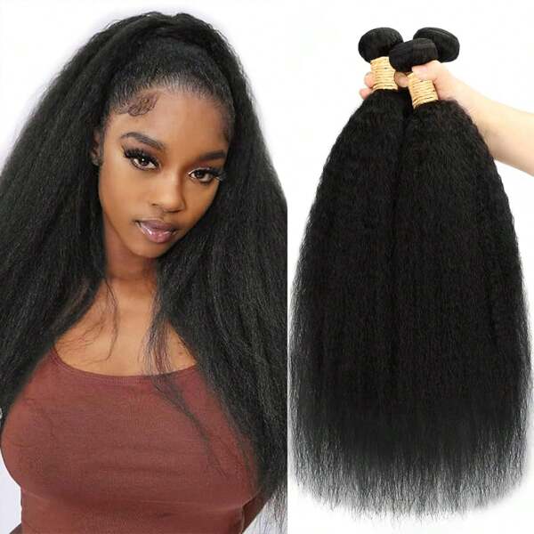 Pacotes de cabelo 12A Yaki Kinky Straight Human Hair 1 Pacotes Cabelo humano brasileiro não processado Kinky Straight Bundles Yaki Hair Natural Black