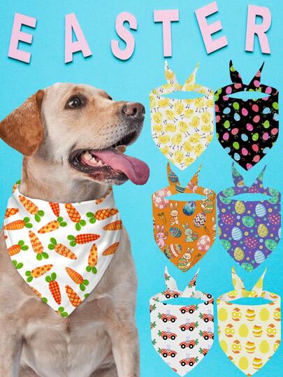 5条装复活节狗狗围巾，兔子胡萝卜宠物围巾，鸡蛋甜菜根三角宠物围巾，男女狗狗通用，优质耐用面料，适合小型和中型犬的节日围巾