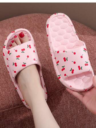 EVA-tofflor med mjuk botten för kvinnor för inomhus-/utomhusbruk, halkskyddade sandaler med tryckta sommarbadrum