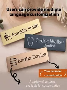 [Customized Products] Customizable Laser Engraved Name Pattern Alphanumeric And Multi-Language Labels - Stainless Steel Employee ID Badge Name Badge Brooch With Personalized Lapel Pin - High Quality Metal Finish, Customized ID, School Teacher And Staff Identity Position Name Badge Alphanumeric Stainless Steel Identity Name Badge Brooch , Sequins Vintage, Cute, Adorable,For Office,For School,For Classroom,For Teacher Gifts,For University,For Colleague,For Dorm Rooms,New Year Glamour