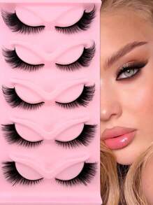 5 أزواج من رموش مستعارة نصفية 15 مم شكل عيون القطة السهم محدود الطول رموش طرف مستعارة طبيعي المظهر