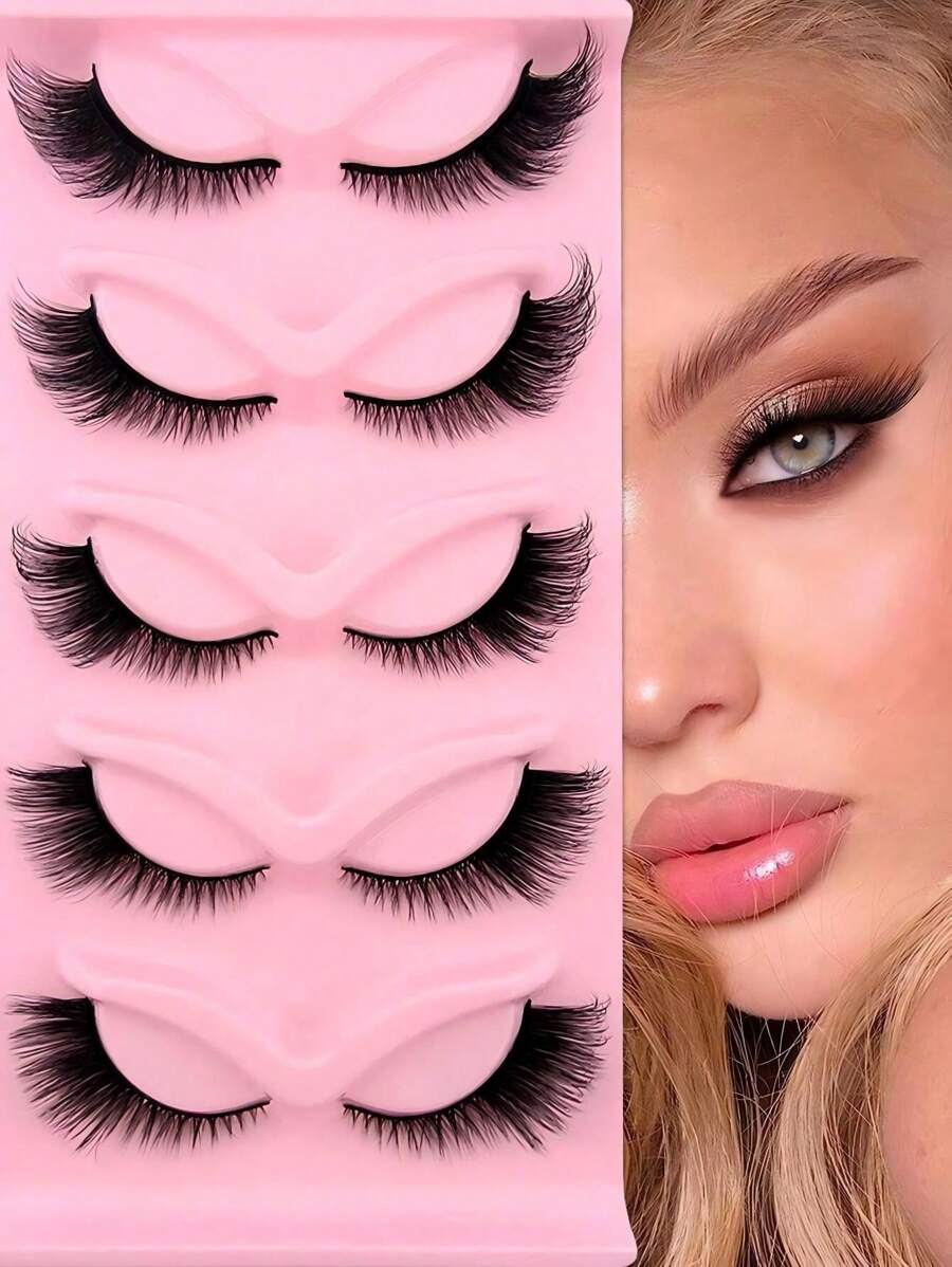 5 أزواج من رموش مستعارة نصفية 15 مم شكل عيون القطة السهم محدود الطول رموش طرف مستعارة طبيعي المظهر