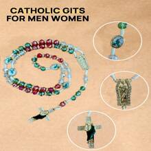 Christliches Ostergeschenk Anhänger Kreuz des Heiligen Judas, mexikanische Halskette - geflochtene Kette mit grünen Kristallperlen, Charm Accessoires für Männer, elegantes katholisches Schmuckgeschenk zum Gedenken an den Heiligen Judas