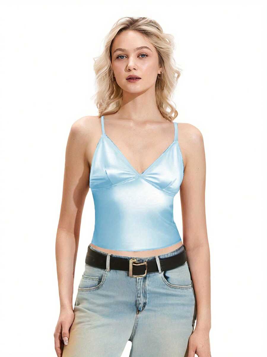 Women's Satin Camisole Vest - Blue - View 1