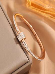 1 pulseira minimalista de aço inoxidável banhada a ouro com strass, presente adequado para o dia dos namorados e dia das mães