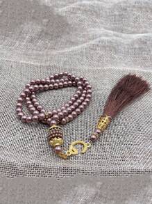 1 pieza 99 cuentas de oración de perlas falsas de vidrio de 6mm, pulsera con borla, pulsera de mano, decoración de muebles