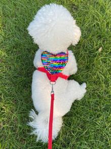 1pc Shiny Heart-Shaped Pet Harness With Pocket, Breathable & Comfortable Material, Sturdy Buckle, Suitable For Small To Medium Cats And Dogs, With Leash
