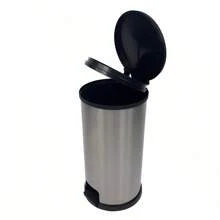 7.9 Gallon Trash Can, Plastic Rectangular Step Kitchen Trash Can, Silver
