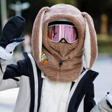 WinterWarmSkiHelmetCoverAutumnWinterOutdoorRidingPlusVelvetThickenedSkiingCapScarfWarmerCuteHelmetCoverHat - 灰色 - 查看 2