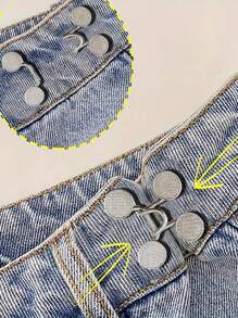1 套隐形腰部塑身器，金属牛仔裤纽扣，时尚格子扣腰带，可拆卸腰部牛仔裤纽扣，腰部可调节扣，多功能设计 - 银色 - 銀色 - 查看 8